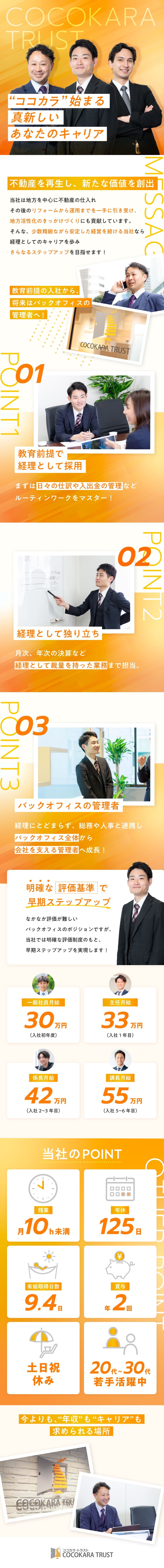 【好待遇】入社時の月給33万円以上でスタート／【労働環境◎】残業月10h未満＆年間休日125日／【早期キャリアアップ】リーダーポストの空きあり／株式会社ココカラ・トラスト