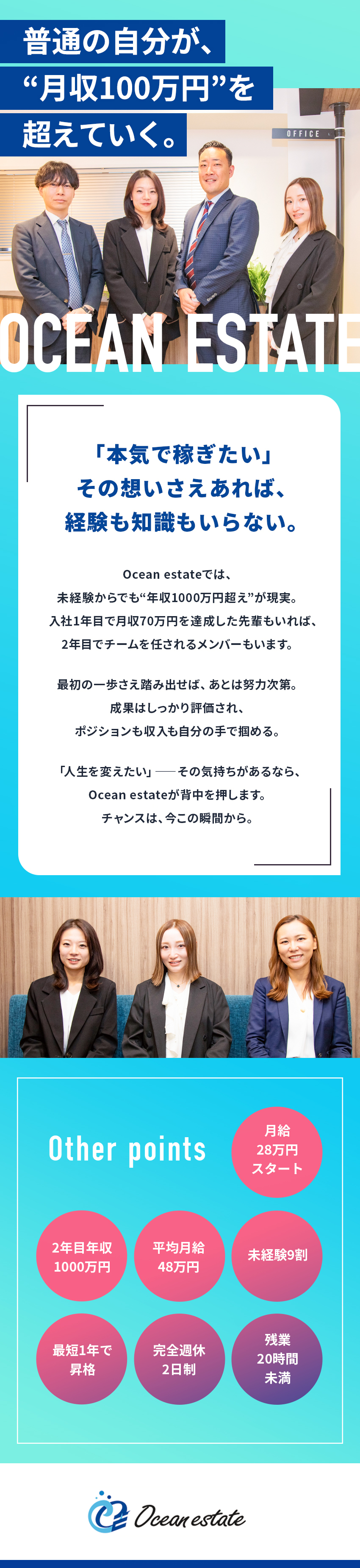 業界最高水準のインセンティブ！／ノルマなし/マンツーマンサポート！／20代活躍中！温かい社風で定着率◎！／株式会社Ｏｃｅａｎ　ｅｓｔａｔｅ