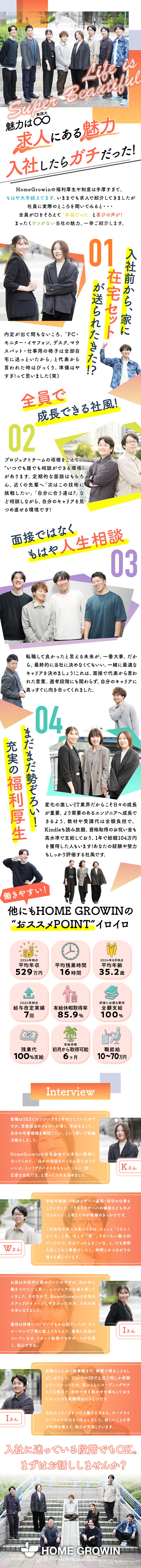 【必ずチームでアサイン】仲の良い職場環境に定評有♪／【残業代全額支給】社員の貢献は絶対に見逃しません！／【社歴10年以上の30代多数】働きやすさに定評有♪／株式会社ＨｏｍｅＧｒｏｗｉｎ