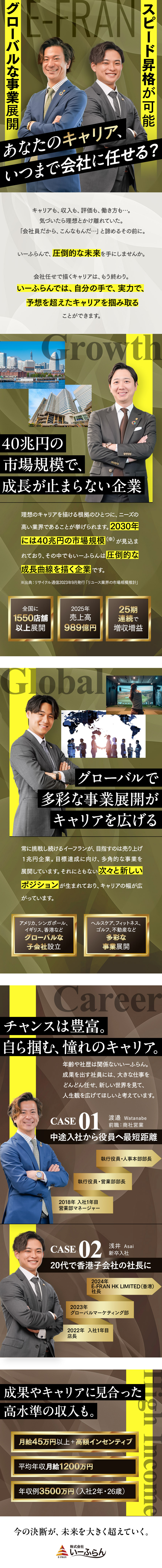 【成長企業】全国に1550店舗以上・グローバル展開／【完全実力主義】1年で営業部長・2年で役員も可能／【入社祝金最大50万円】スピード選考・即日内定あり／株式会社いーふらん（高級宝飾・時計・地金商「おたからや」）