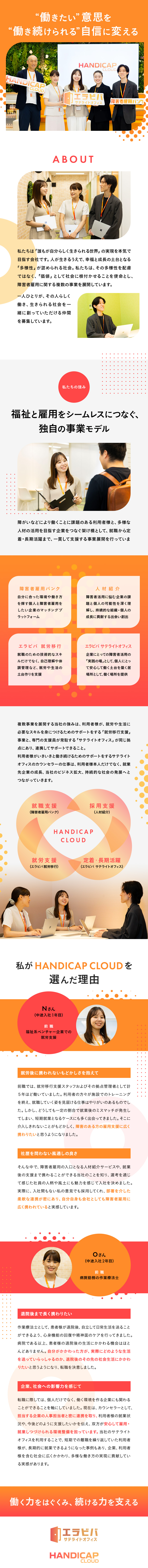 ◎働き続けることに困難を抱える利用者様をサポート／◎前年比150％成長／企業の障害者雇用の課題を解決／◎20～30代活躍／完全週休2日制／年125日休／株式会社ＨＡＮＤＩＣＡＰ　ＣＬＯＵＤ
