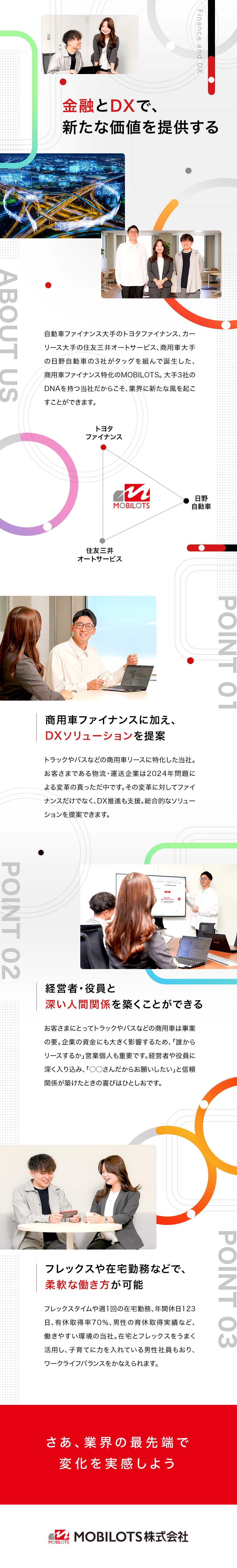 ファイナンス・自動車メーカー大手3社による設立／物流・交通会社のDXを支援するソリューション／フレックスタイム／年間休日123日／在宅勤務も可／ＭＯＢＩＬＯＴＳ株式会社