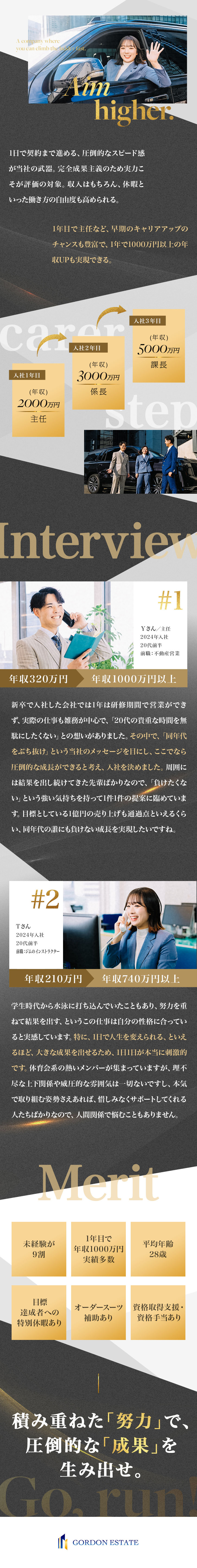 【未経験歓迎】社長を中心に先輩社員が手厚くサポート／【スピード感】契約まで1日で完結／成果が報酬に直結／【収入UP】入社1年目で年収1000万円超も多数／株式会社ゴードンエステイト