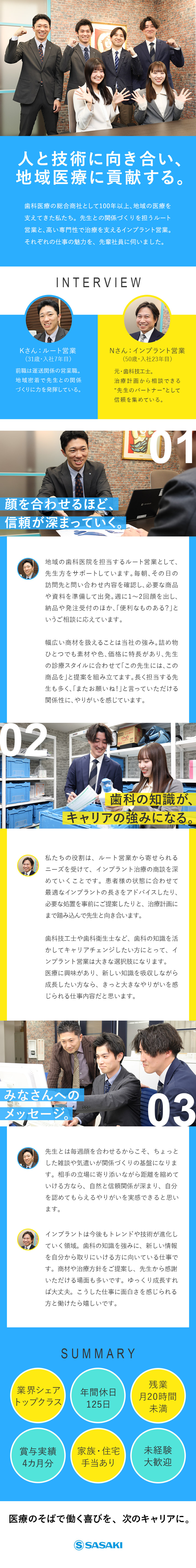 【未経験歓迎】最大6カ月の導入研修／20代多数活躍／【安定基盤】業界トップクラスのシェア／創業107年／【福利厚生充実】賞与4カ月分／家族・住宅手当あり／ササキ株式会社
