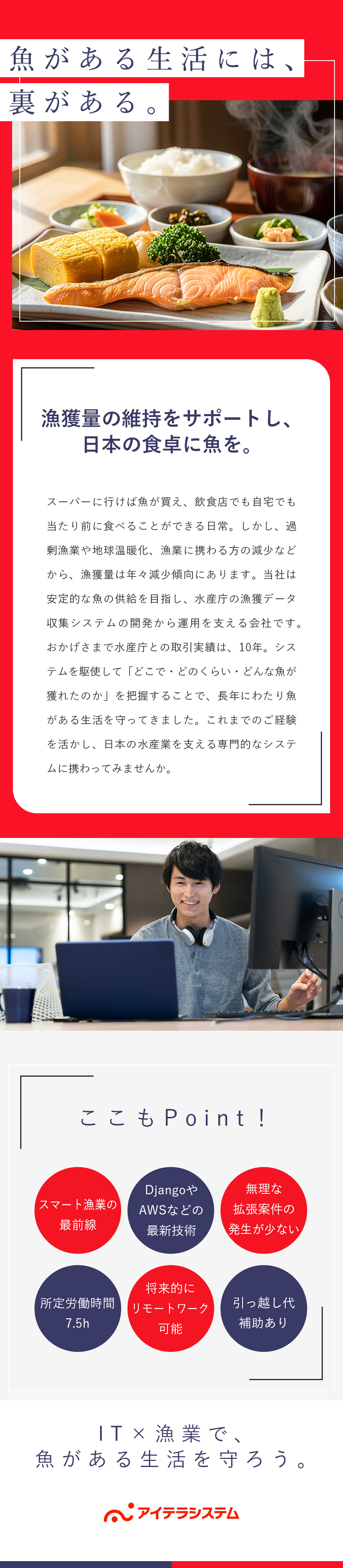 【IT×漁業】官公庁案件に特化！専門性が身につく／【開発～保守と一貫】最先端でスケーラブルな開発環境／【ポストあり】会社経営や運営に興味ある方も歓迎／株式会社アイテラシステム