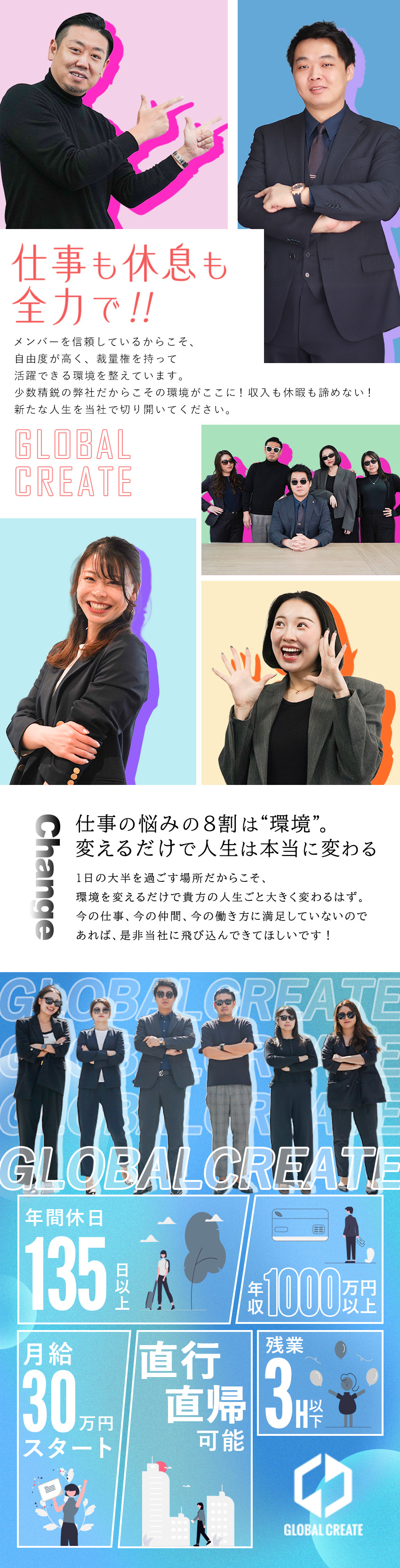 【未経験歓迎】1年以内に入社した未経験者も活躍中／【高収入実現】高インセンティブで年収1000万円☆／【プライベート充実】年休135日＆月残業3h以下！／株式会社グローバルクリエイト