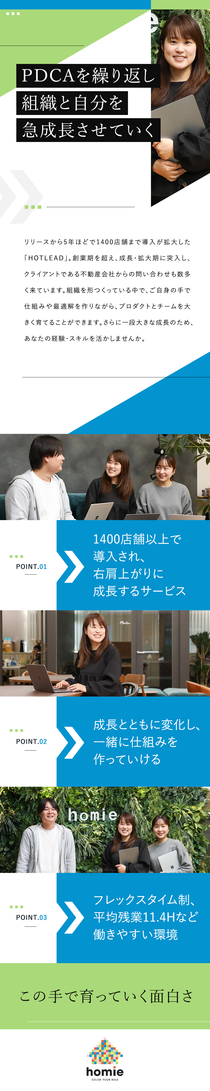 1400店舗以上で導入『HOTLEAD』のDX支援／クライアントの労働環境改善・業務効率化支援／フレックスタイム／月給30万～／平均残業11.4H／ｈｏｍｉｅ株式会社