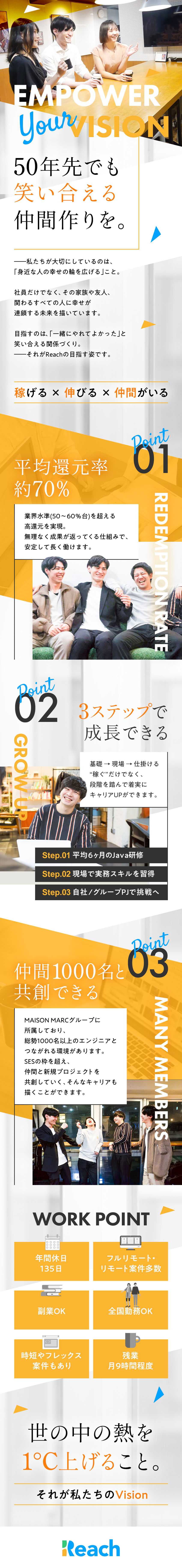 【案件多数！】リモートも、フルリモートも選択可能／【実務未経験◎】着実に成長可能な手厚い研修制度あり／【案件情報＆単価全開示】平均還元率70％前後を実現／株式会社Reach