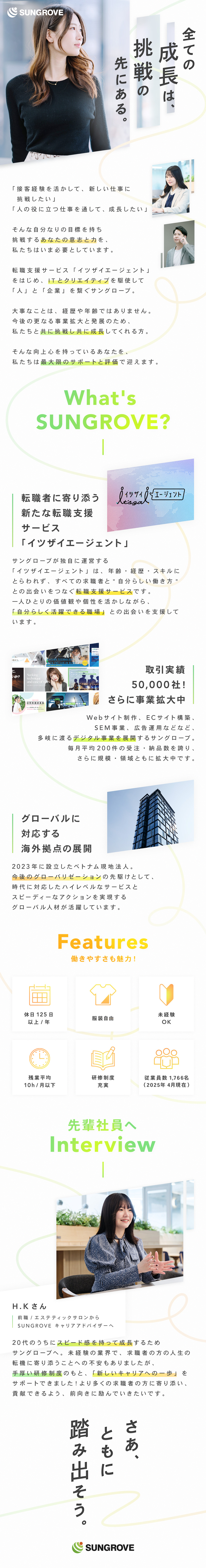 【拡大フェーズ】社員数1700名超で裁量大きく活躍／【ポスト多数】組織拡大中！明確な評価制度あり／【事業成長に直結】優秀な人材を見極める力がつく！／サングローブ株式会社