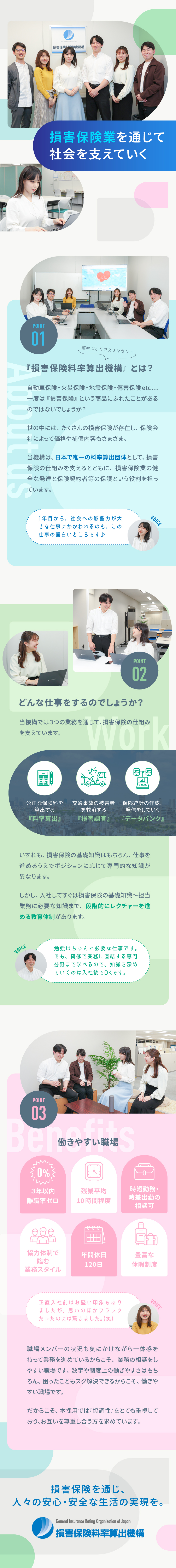 ★非営利の立場から損害保険の仕組みを支える／★働きやすい『仕組み』が充実！／★第二新卒歓迎★新卒3年以内離職率0%／損害保険料率算出機構