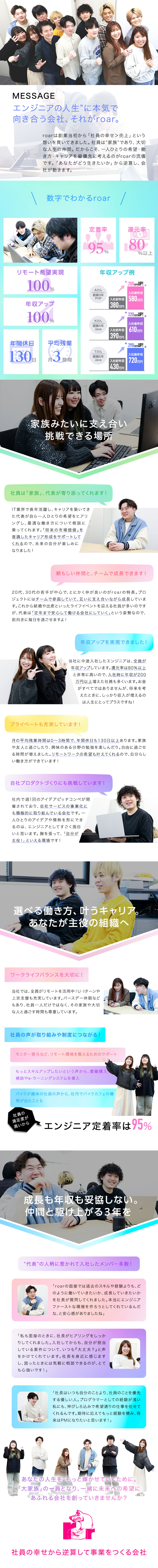 ◆年休130日以上／フルリモート／残業0～3h◆／【驚異の還元率】転職者"全員"が年収アップを実現！／【みんなで会社を創る文化】自社製品開発を本格推進中／株式会社ｒｏａｒ