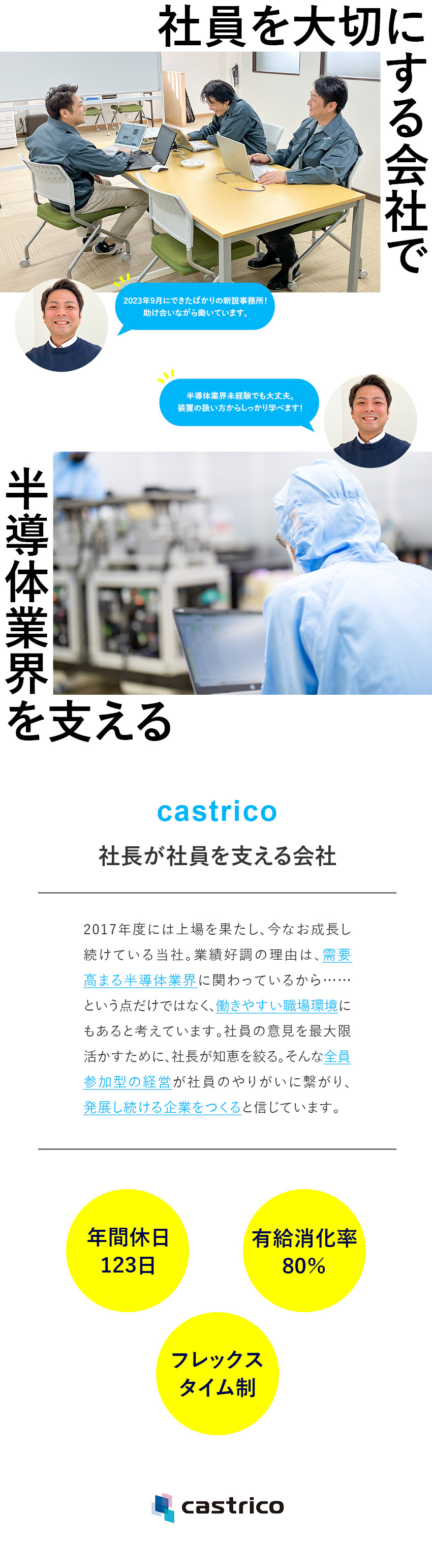 株式会社キャストリコ(TOKYO PRO Market上場) 半導体検査装置のサポートエンジニア／年休123日／手当充実